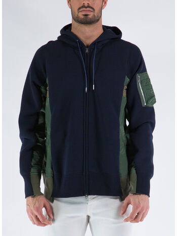 FELPA SPONGE SWEAT X NYLON TWILL HOODIE, 212 NAVY×KHAK, small
