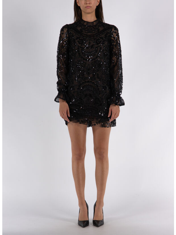 ABITO CORTO CON RICAMO PAISLEY, BLACK, large