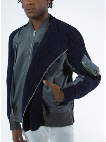 GIACCA NYLON TWILL MIX BLOUSON, 331 C/GRAY&times;NAVY, small