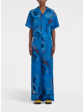 PANTALONE PALAZZO IN SETA CON STAMPA BUCHI BLU, , small