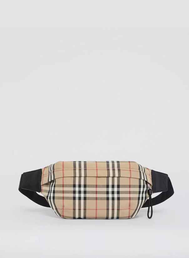 MARSUPIO MEDIO IN COTONE DOPPIATO CON MOTIVO VINTAGE CHECK, , large