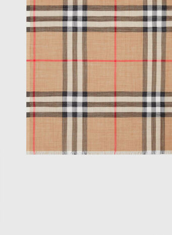 SCIARPA LEGGERA IN LANA E SETA CON MOTIVO TARTAN, ARCHIVEBEIGE, small