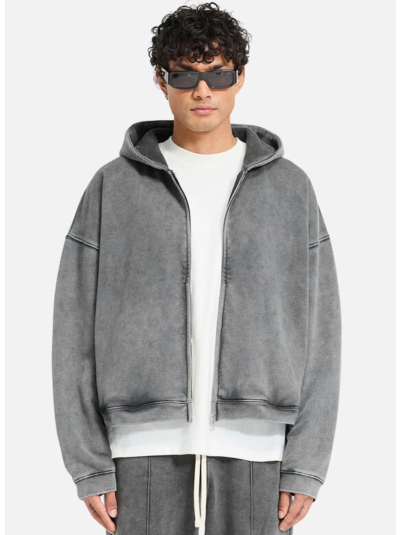 FELPA INITIAL BOXY OVERSIZED ZIP THROUGH, 47 VINTAGEGREY, medium