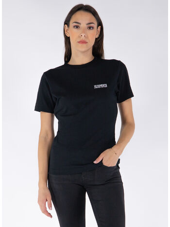 T-SHIRT EMBROIDERED LOGO FITTED, BLACK, small