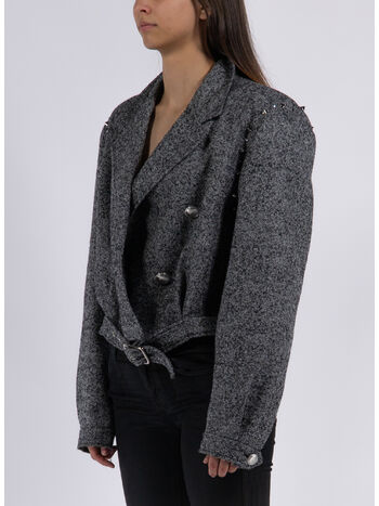BOMBER CROPPED HERRINGBONE WOOL TWEED, 900 BLACK-WHITE, small