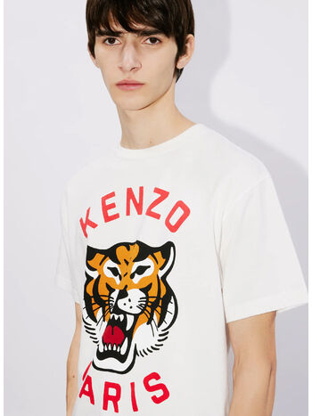 T-SHIRT LUCKY TIGER OVERSIZE UNISEX, 02 OFF WHITE, small