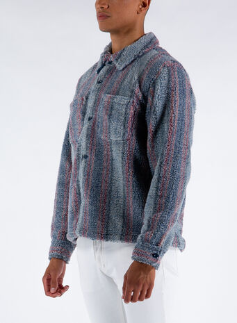 CAMICIA STRIPE SHERPA SHIRT, BLUE, small