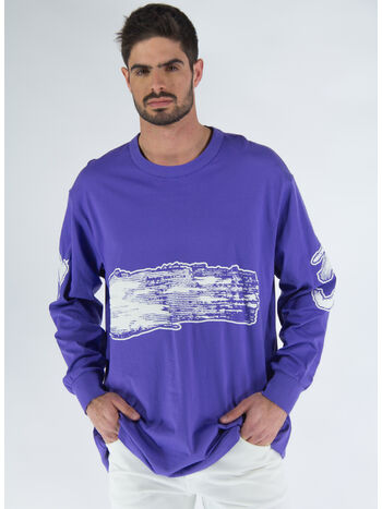 T-SHIRT A MANICHE LUNGHE CON STAMPA, PURPLE, small