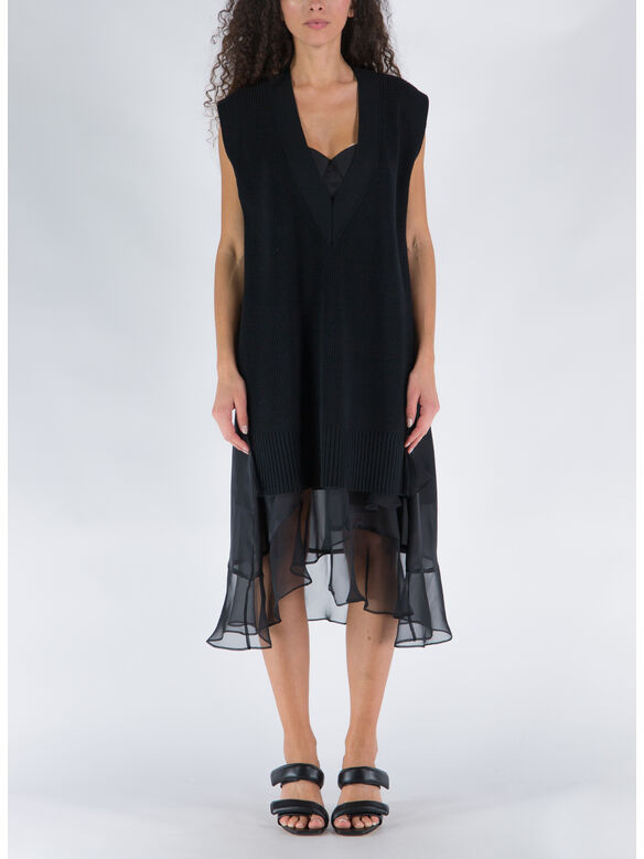 ABITO KNIT X SATIN, 002 BLACK X BLACK, medium