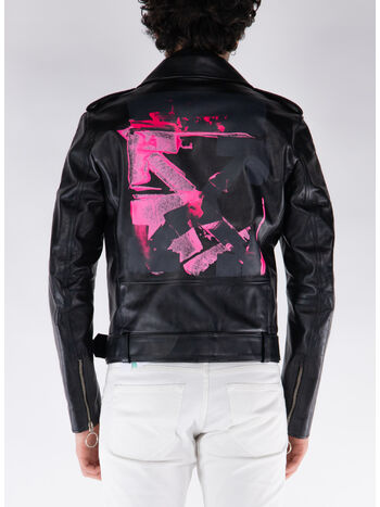 GIACCA BIKER LEATHER ACRILYC ARROW, 1032BLACKFUCHSIA, small