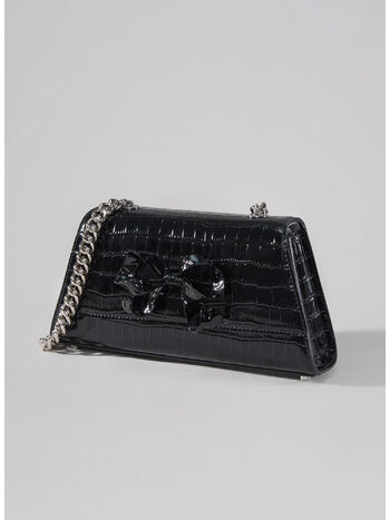BORSA CROC MINI WITH BOW, BLACK, small