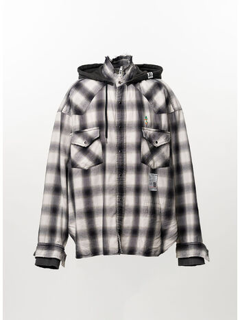 CAMICIA HOODIE COMBINE CHECKERED, WHITE, small