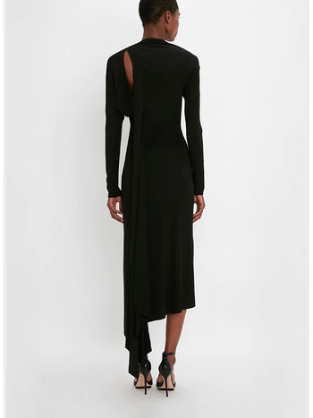 ABITO SLASH-NECK RUCHED MINI, 1 BLACK, small
