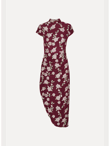 ABITO LUNGO MESH ASYMMETRIC FLOWER PRINT, 2934 ZINFANDEL, small