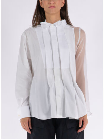 CAMICIA CHIFFON MIX COTTON POPLIN, 151 OFF WHITE, small