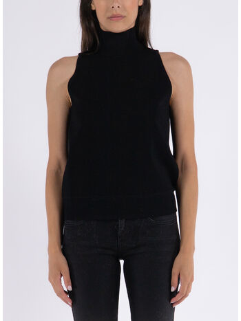 MAGLIONE SMANICATO A COSTINE CON COLLO ALTO, 002, small