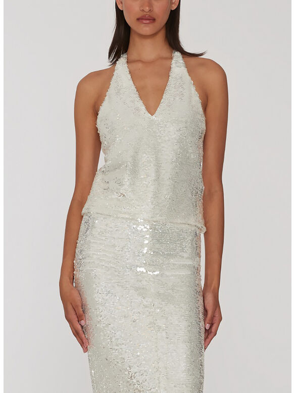 TOP SEQUINS HALTERNECK, 11-0601  BRIGHT WHITE, medium