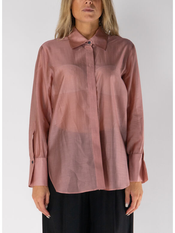CAMICIA SEMITRASPARENTE CON COLLO BUTTON DOWN, ROSA, medium