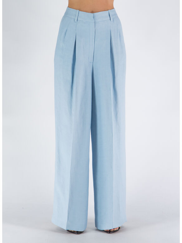 PANTALONE PALAZZO LINO E VISCOSA, SKY BLU, medium