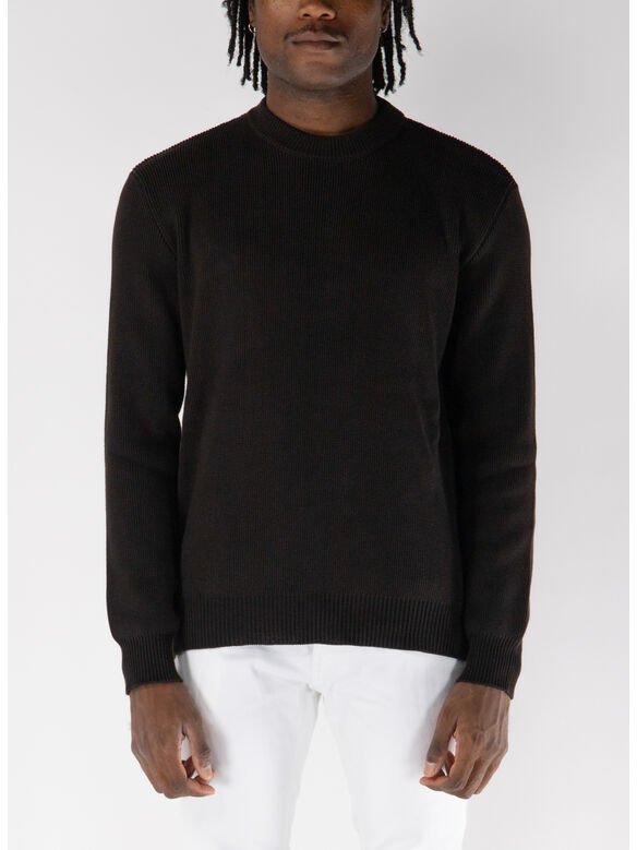 MAGLIONE GIROCOLLO CON LOGO RICAMATO, 90111 BLACK COFFEE, medium