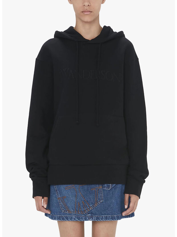 FELPA HOODIE LOGO EMBROIDERY, 999 BLACK, large