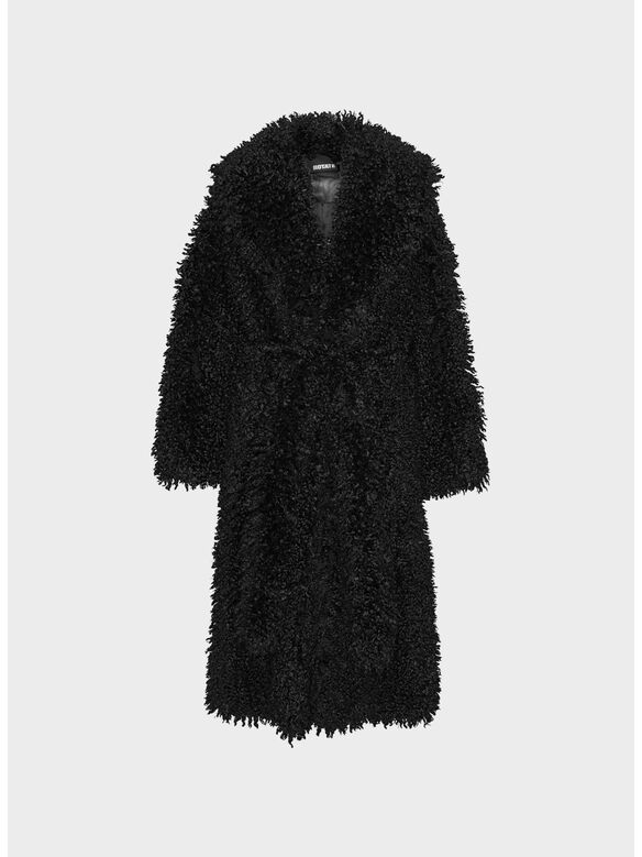 CAPPOTTO FAUX FUR BELTED, 100 BLACK, medium