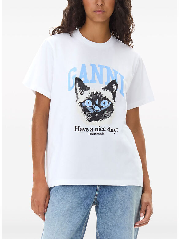 T-SHIRT GIROCOLLO CON STAMPA, 151 BRIGHT WHITE, medium